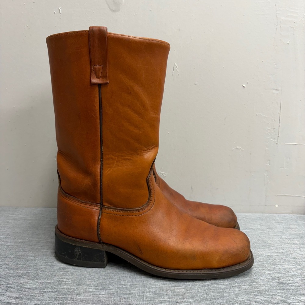 Vintage Campus Boots Mens 9.5 D Tan Leather Square Toe Vulcan Sole V62